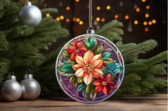 Stained Glass with Christmas Flowers PNG Clipart Product Image 3