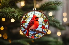 Stained Glass Christmas Red Cardinal Bird PNG Clipart Product Image 3