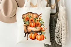 Autumn Chairs Watercolor Pumpkins Sublimation PNG Clipart Product Image 3