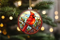 Stained Glass Christmas Red Cardinal Bird PNG Clipart Product Image 3