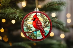 Stained Glass Christmas Red Cardinal Bird PNG Clipart Product Image 3