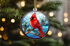 Stained Glass Christmas Red Cardinal Bird PNG Clipart Product Image 3