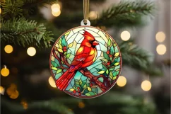 Stained Glass Christmas Red Cardinal Bird PNG Clipart Product Image 3