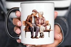 Old Couple On The Bench Sublimation PNG Clipart Product Image 3