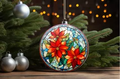 Stained Glass with Christmas Flowers PNG Clipart Product Image 3