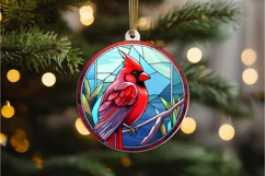 Stained Glass Christmas Red Cardinal Bird PNG Clipart Product Image 3
