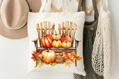 Autumn Chairs Watercolor Pumpkins Sublimation PNG Clipart Product Image 3
