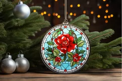 Stained Glass with Christmas Flowers PNG Clipart Product Image 3