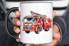 Fire Truck Watercolor Sublimation PNG Clipart Product Image 3