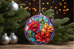 Stained Glass with Christmas Flowers PNG Clipart Product Image 3