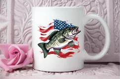 Bass Fish with American Flag Sublimation PNG Clipart Product Image 3