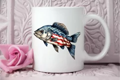 Bass Fish with American Flag Sublimation PNG Clipart Product Image 3