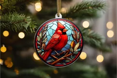 Stained Glass Christmas Red Cardinal Bird PNG Clipart Product Image 3