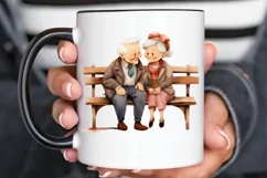 Old Couple On The Bench Sublimation PNG Clipart Product Image 3