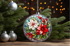 Stained Glass with Christmas Flowers PNG Clipart Product Image 3