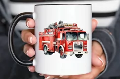 Fire Truck Watercolor Sublimation PNG Clipart Product Image 3