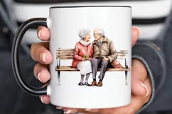 Old Couple On The Bench Sublimation PNG Clipart Product Image 3