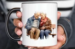 Old Couple On The Bench Sublimation PNG Clipart Product Image 3