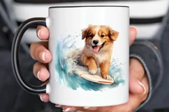 Surfing Cute Dog Watercolor Sublimation PNG Clipart Product Image 3