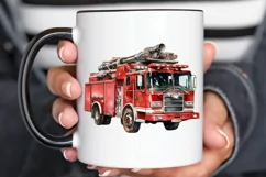 Fire Truck Watercolor Sublimation PNG Clipart Product Image 3