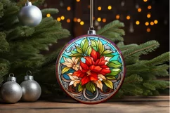 Stained Glass with Christmas Flowers PNG Clipart Product Image 3
