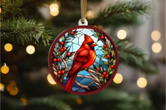 Stained Glass Christmas Red Cardinal Bird PNG Clipart Product Image 3