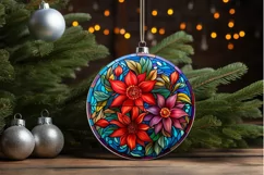Stained Glass with Christmas Flowers PNG Clipart Product Image 3