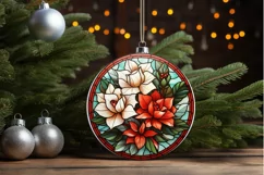 Stained Glass with Christmas Flowers PNG Clipart Product Image 3