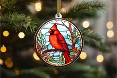 Stained Glass Christmas Red Cardinal Bird PNG Clipart Product Image 3
