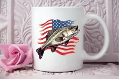 Bass Fish with American Flag Sublimation PNG Clipart Product Image 3