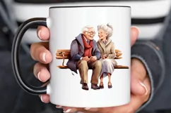 Old Couple On The Bench Sublimation PNG Clipart Product Image 3