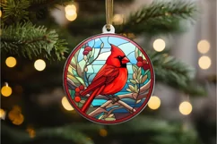 Stained Glass Christmas Red Cardinal Bird PNG Clipart Product Image 3