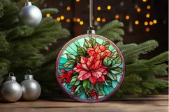 Stained Glass with Christmas Flowers PNG Clipart Product Image 3