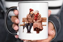 Old Couple On The Bench Sublimation PNG Clipart Product Image 3