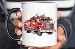 Fire Truck Watercolor Sublimation PNG Clipart Product Image 3