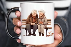 Old Couple On The Bench Sublimation PNG Clipart Product Image 3