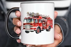 Fire Truck Watercolor Sublimation PNG Clipart Product Image 3