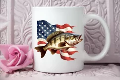Bass Fish with American Flag Sublimation PNG Clipart Product Image 3