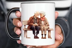 Old Couple On The Bench Sublimation PNG Clipart Product Image 3