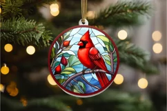 Stained Glass Christmas Red Cardinal Bird PNG Clipart Product Image 3