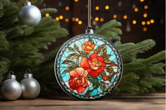 Stained Glass with Christmas Flowers PNG Clipart Product Image 3