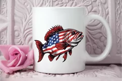 Bass Fish with American Flag Sublimation PNG Clipart Product Image 3