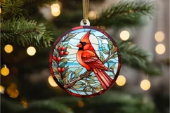 Stained Glass Christmas Red Cardinal Bird PNG Clipart Product Image 3