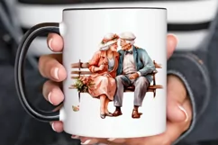 Old Couple On The Bench Sublimation PNG Clipart Product Image 3