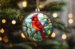 Stained Glass Christmas Red Cardinal Bird PNG Clipart Product Image 3