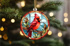 Stained Glass Christmas Red Cardinal Bird PNG Clipart Product Image 3