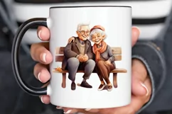 Old Couple On The Bench Sublimation PNG Clipart Product Image 3