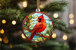 Stained Glass Christmas Red Cardinal Bird PNG Clipart Product Image 3