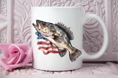 Bass Fish with American Flag Sublimation PNG Clipart Product Image 3