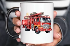 Fire Truck Watercolor Sublimation PNG Clipart Product Image 3